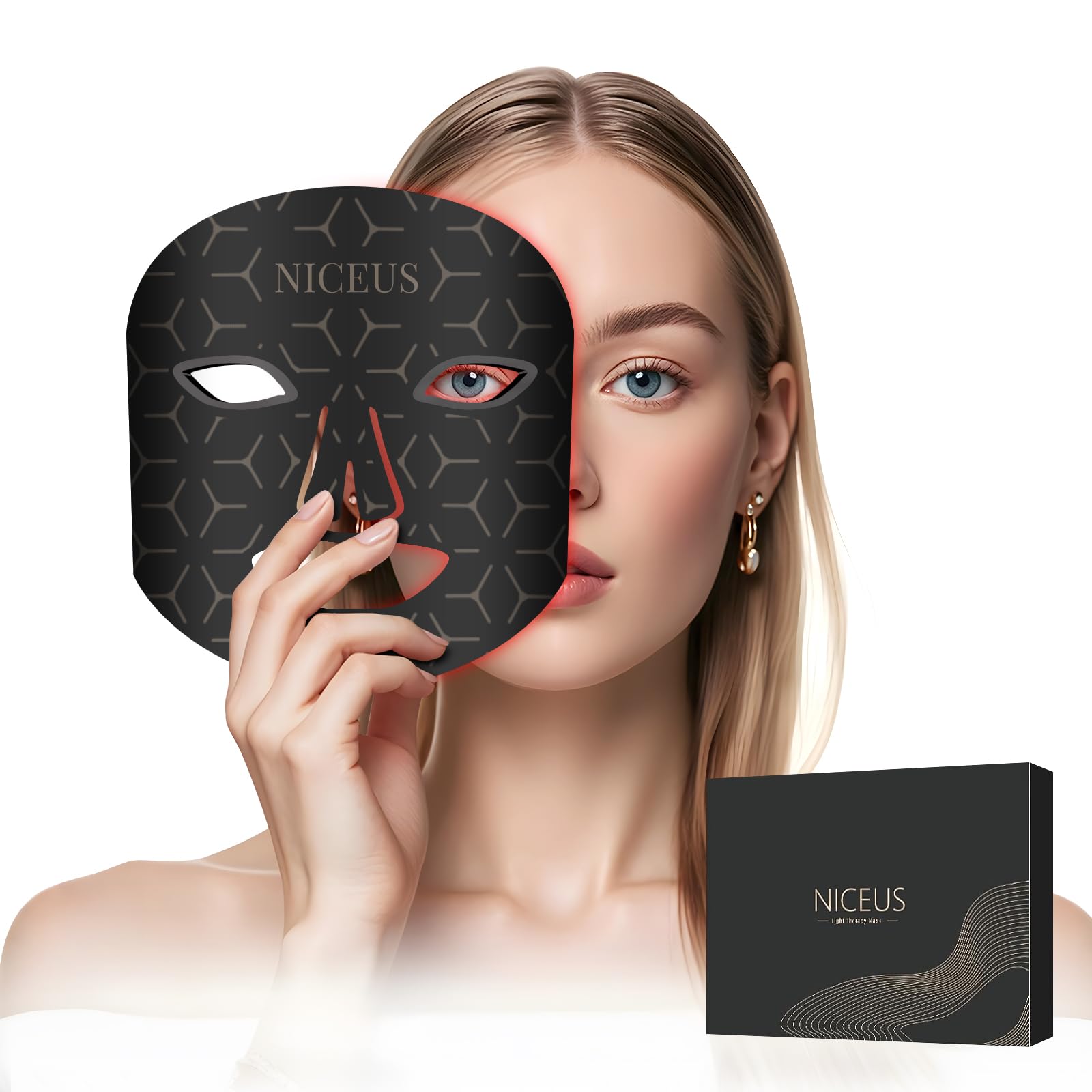 NICEUS Red Light Therapy for Face 8 Colors Led Face Mask with Rechargeable Remote/Timer Infrared Red Light Therapy Mask for Facial Skin Care at Home Black
