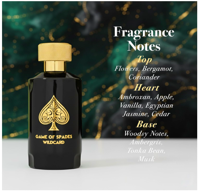Jo Milano Game of Spades Wildcard Parfum Spray | 3.4 oz (100ml) | Vanilla, Apple, Tonka, Oud Wood, Bergamot Scent | Long Lasting Fragrance for Men