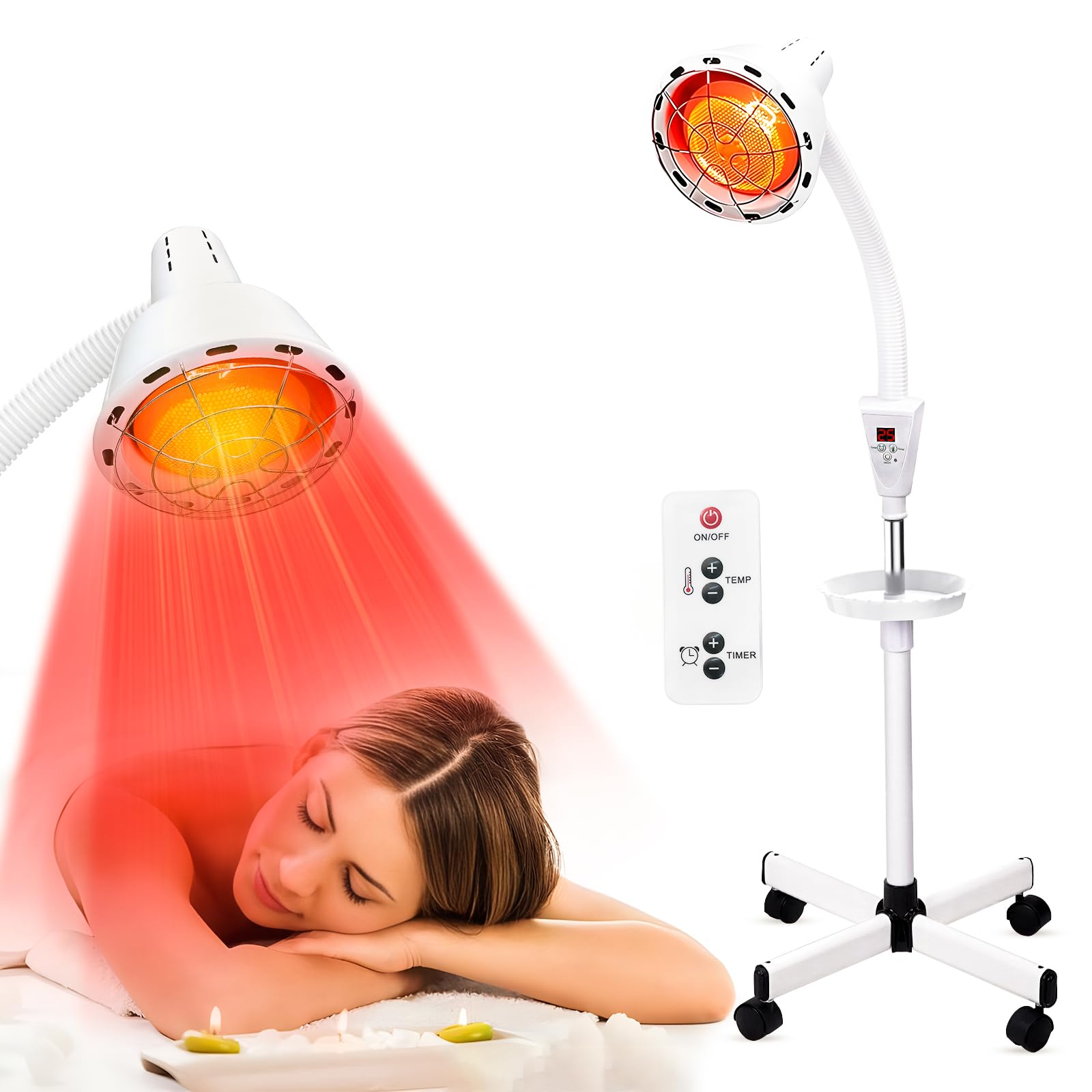 MICIDE Infrared Light 275W Red Light Therapy Heat Lamp with Remote Control for Relieve Joint Pain and Muscle Aches Adjustable Red Light Standing Heat Lamp