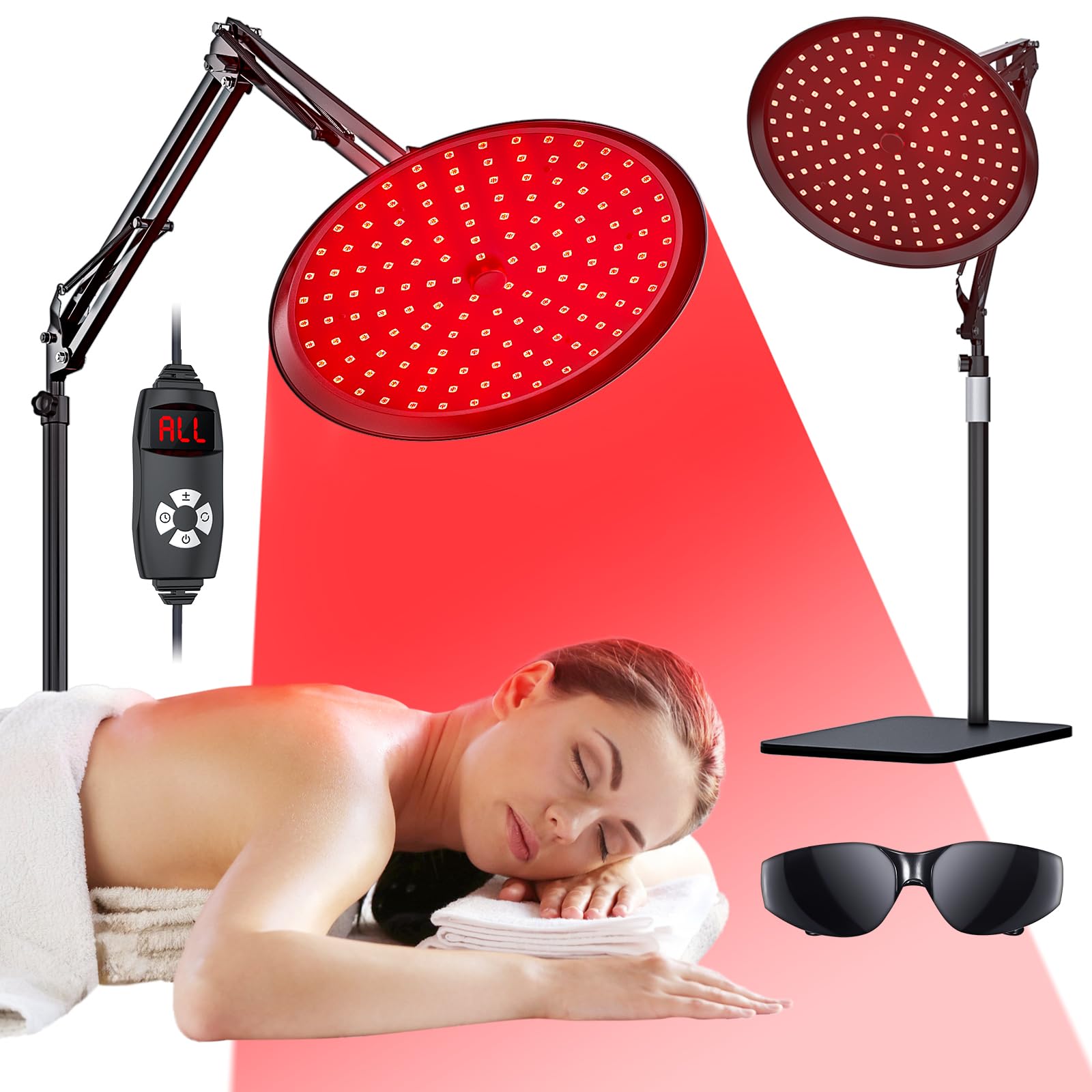 QRQ Red Light Therapy Red Infrared Light Therapy Lamp with Stand for Face and Body660nm Red Light (Visible) and 850nm Infrared Light (Invisible) for Whole Body Face BeautyChristmas Gifts