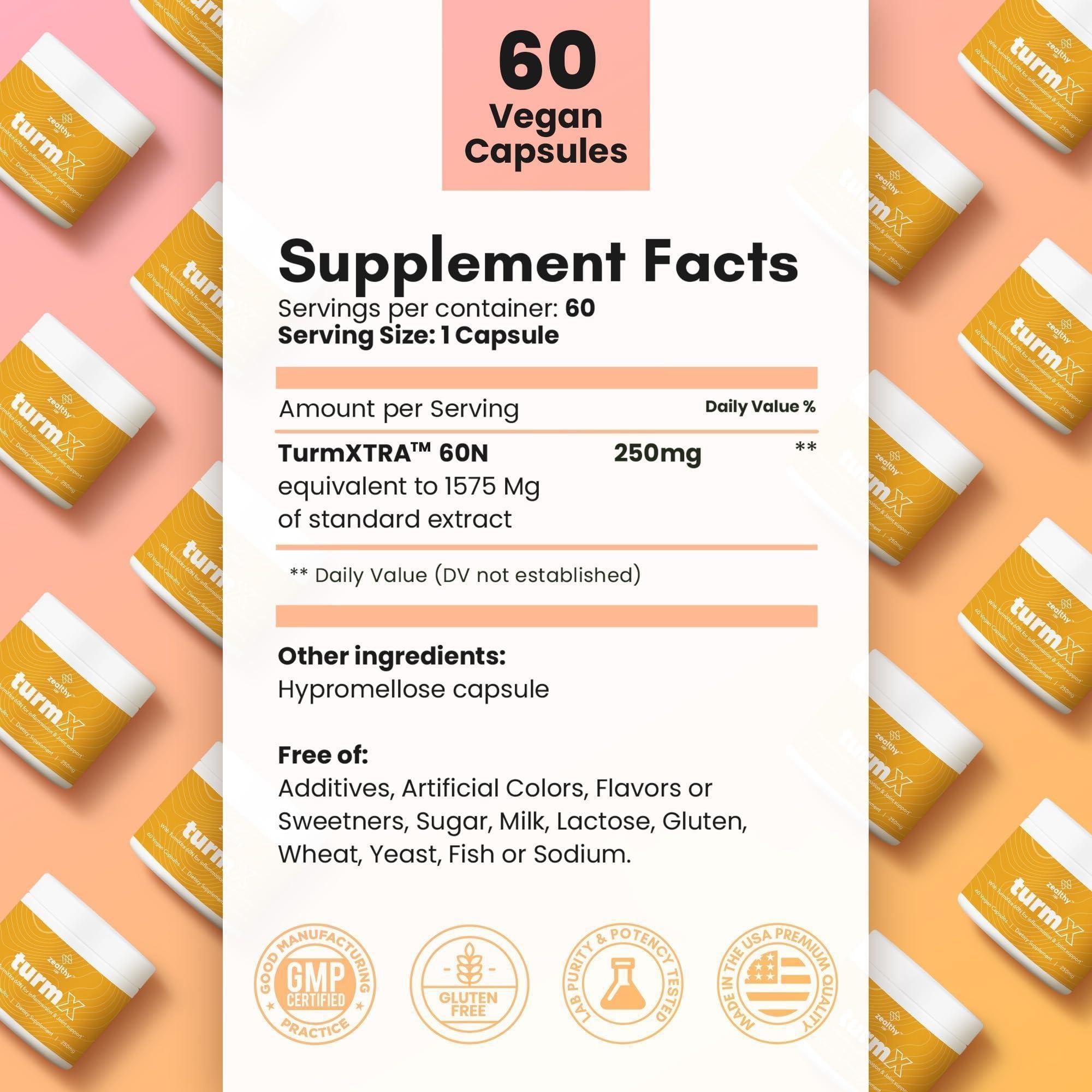Turmeric Supplement Supports Joint Immune System Brain Skin 250 mg per Capsule