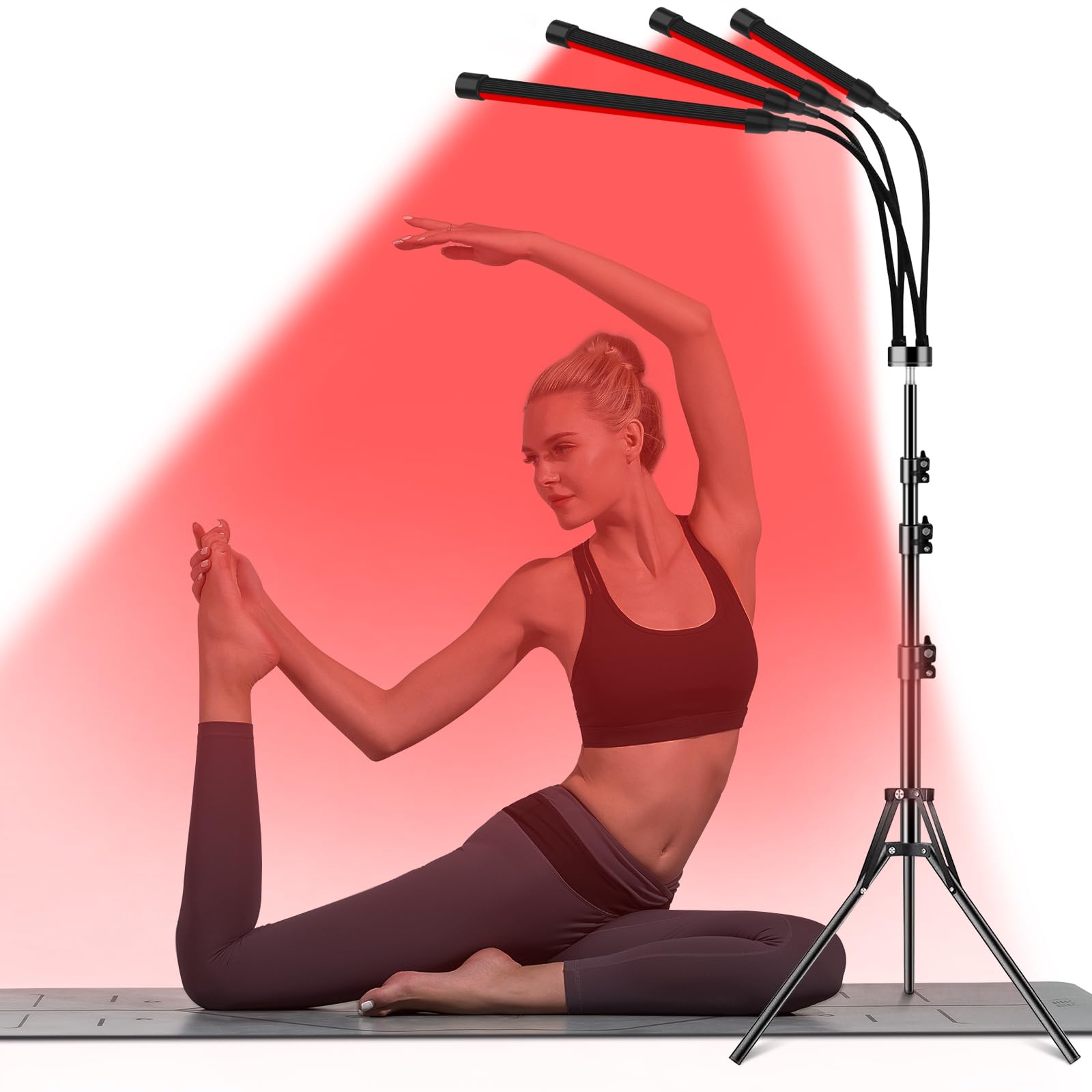 FUNYAR Red Light Therapy Lamp 4 Head Infrared Light Therapy with Timer & Adjustable Stand 660nm Red Light & 850nm Near Infrared Light Therapy Device for Body Pain Relief Skin Care